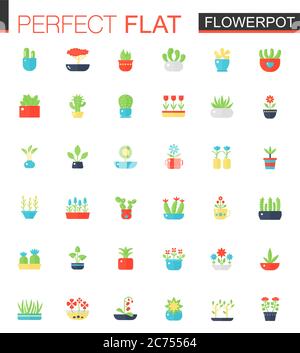 Vector Flat icons set of house plants and flowers in pots Stock Vector