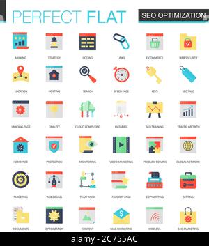 Vector set of flat Seo optimization icons isolated Stock Vector