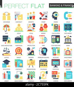 Banking and finance complex flat icon concept symbols for web infographic design Stock Vector