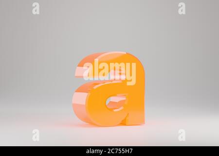 Neon 3d letter A lowercase. Yellow neon letter isolated on white background. Glossy yellow neon glowing alphabet. 3d rendered font character. Stock Photo