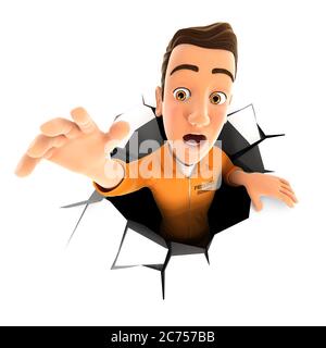 3d prisoner falling down into a hole, illustration with isolated white background Stock Photo