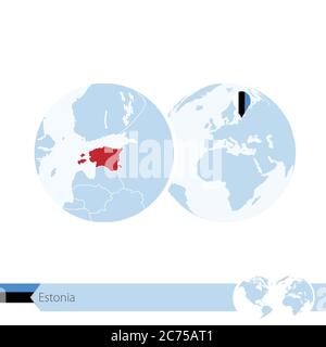 Estonia on world globe with flag and regional map of Estonia. Vector Illustration. Stock Vector