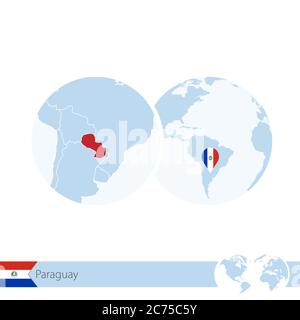 Paraguay on world globe with flag and regional map of Paraguay. Vector Illustration. Stock Vector