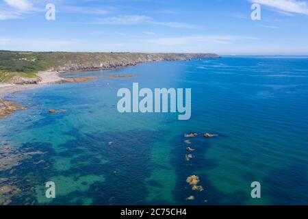 Aerial photograph of Kennack Sands, Lizard, Cornwall, England, United Kingdom Stock Photo