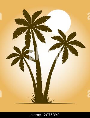 Palm Trees and sunset, silhouette vector illustration. Vector graphic. Simply Pictogram. Floral element. Stock Vector
