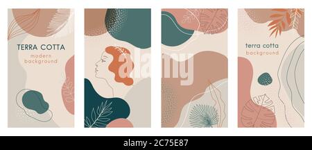 Terra cotta color Social media stories set of abstract modern backgrounds Stock Vector