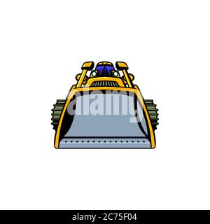 Vector cartoon of a heavy vehicle for construction and mining. bulldozer illustration from front view isolated on white background Stock Vector