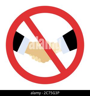 Handshake forbidden colorful symbol. No hand shake sign COVID-19 isolated Stock Vector