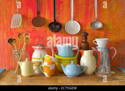 Collection Vintage Kitchenware Red Old Kitchen Stock Photo 306040793