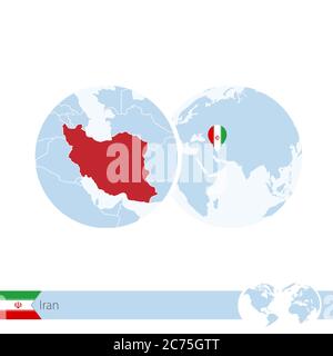 Iran on world globe with flag and regional map of Iran. Vector Illustration. Stock Vector