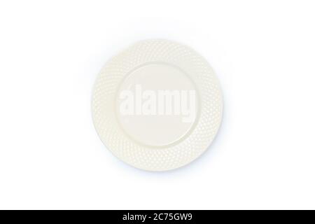 Empty ceramic round plate isolated on white Stock Photo