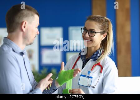 Nice conversation in clinic Stock Photo