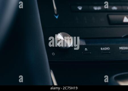 Panel of a modern car. Screen multimedia system. Stock Photo
