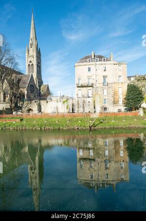 St John's Church, by the River Avon, Bath, UK Stock Photo