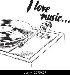 The player with vinyl records. DJ mixer. Vector illustration. Stock Vector