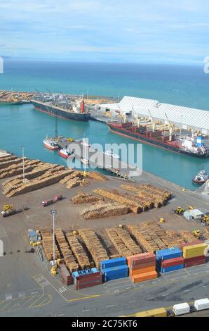 Bluff Hill Walking Track look down Napier port on sunny day. Stock Photo