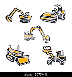 Set of bulldozer ecavator icon illustration Stock Vector