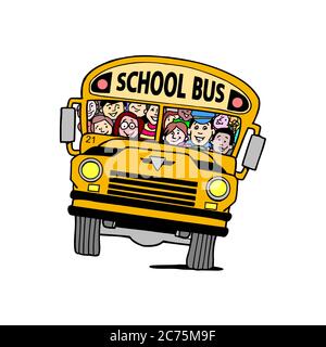 School bus with children. School yellow bus on a white background. Isolated. Vector school bus illustration Stock Vector