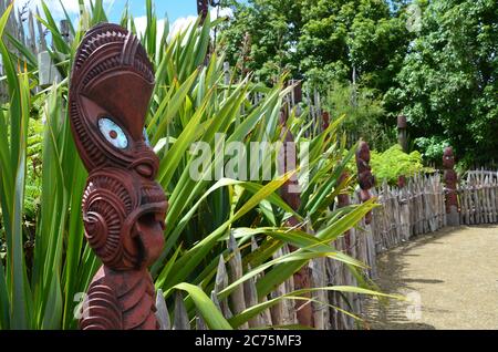 Te Parapara Maori garden in Hamilton Gardens, New Zealand.It's New Zealand's only traditional Maori productive garden. Stock Photo