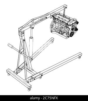 Engine hoist with engine outline Stock Photo