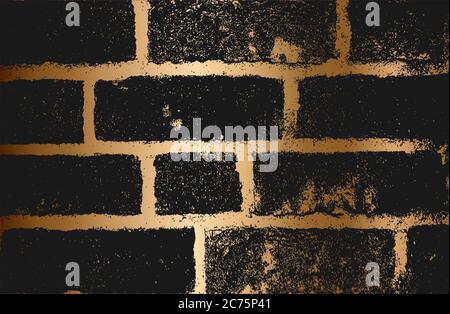 Distress golden old brick wall texture. Black and white grunge background. EPS8 vector illustration. Stock Vector