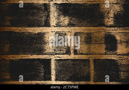 Distress golden old brick wall texture. Black and white grunge background. EPS8 vector illustration. Stock Vector