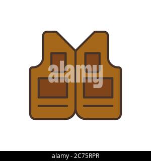 Fishing vest vector icon symbol apparel isolated on white background Stock Vector