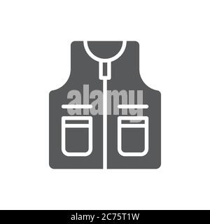 Fishing vest vector icon symbol apparel isolated on white background Stock Vector