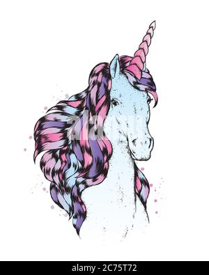 A beautiful unicorn. Vector illustration. Horse. A fabulous animal. Stock Vector