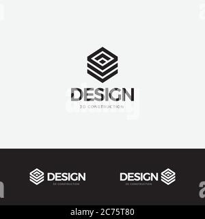Logo design concept, vector icon, hexagon 3d construction, architecture corporate branding, abstract geometric shape Stock Vector