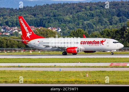 Stuttgart, Germany - July 9, 2020: Corendon Airlines Boeing 737-800 airplane at Stuttgart Airport (STR) in Germany. Boeing is an American aircraft man Stock Photo