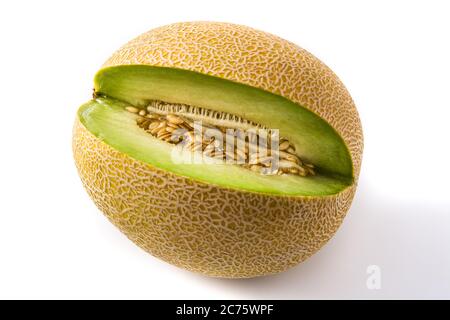 Cantaloupe yellow melon fruit isolated on white background Stock Photo