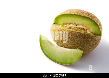 Cantaloupe yellow melon fruit isolated on white background Stock Photo