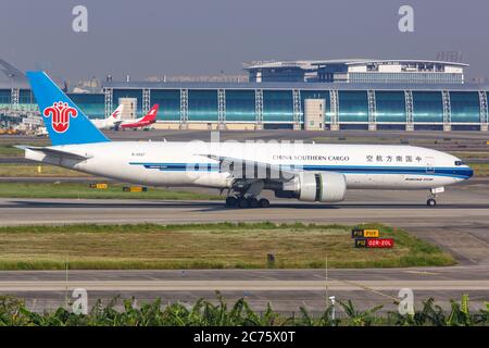 Guangzhou, China - September 24, 2019: China Southern Cargo Boeing 777F airplane at Guangzhou Baiyun Airport (CAN) in China. Boeing is an American air Stock Photo