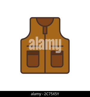 Fishing vest vector icon symbol apparel isolated on white background Stock Vector
