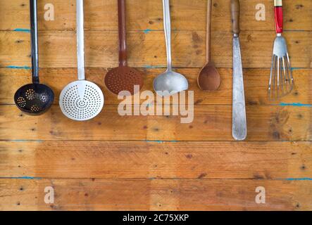 vintage kitchen utensils, free copy space Stock Photo