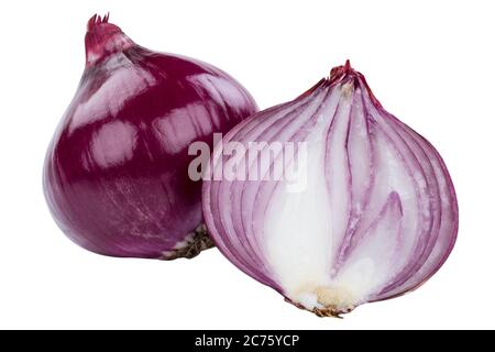 Red onion vegetable onions slice sliced fresh isolated on a white background Stock Photo