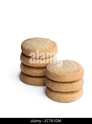 Stacked  short pastry cookies isolated on white Stock Photo