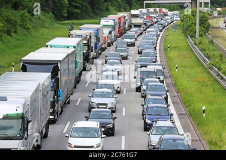traffic jam on german Highway Stock Photo
