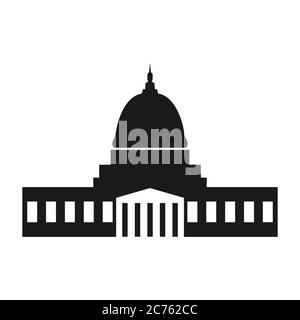 Washington capitol with tall columns black monochrome silhouette isolated. Old world famous architectural attraction constructed of marble vector Stock Vector