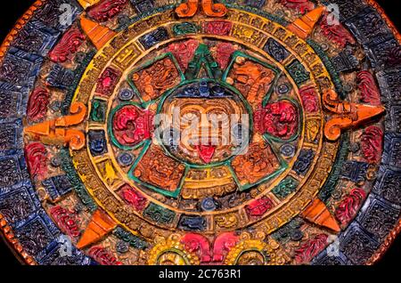 Typical Colored Clay Maya Calendar Isolated on Blackbackground Stock Photo