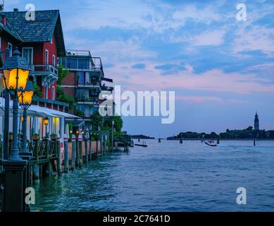 Twilight scene, Adriatic Sea, Saint Lazarus Island. Isola di San Lazzaro degli Armeni, from Lido di Venezia, Venice, Italy Stock Photo