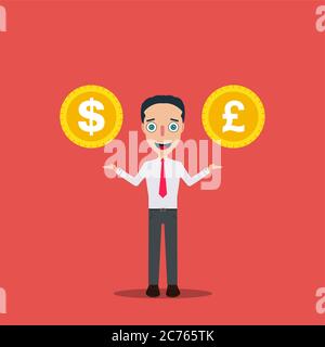 Businessman Cartoon Character Icon Isolated Design Template Vector Illustration money change . Stock Vector