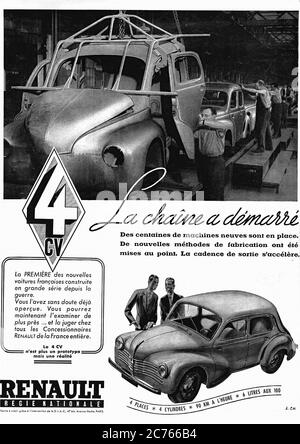 Publicité Pour La Renault 4CV En 1947 - Vintage car advertising