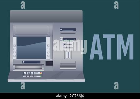 ATM Automated teller machine bank cash realistic vector illustration Stock Vector