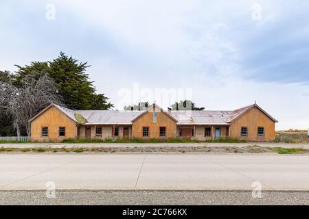 Architecture and constructions in San Gregorio bay - Chile Stock Photo