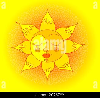 hand drawn smiling sun Stock Photo