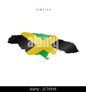 Detailed waving flag map of Jamaica. map with masked flag. Stock Photo