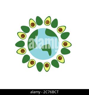 Avocado earth isolated illustration. Avocado around earth symbol Stock Vector