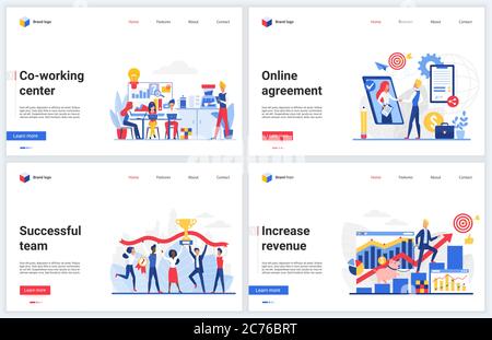 Success teamwork, business partnership vector illustration. Creative concept banner set, interface website design of cartoon business partners work, successful corporate strategy to increase wealth Stock Vector